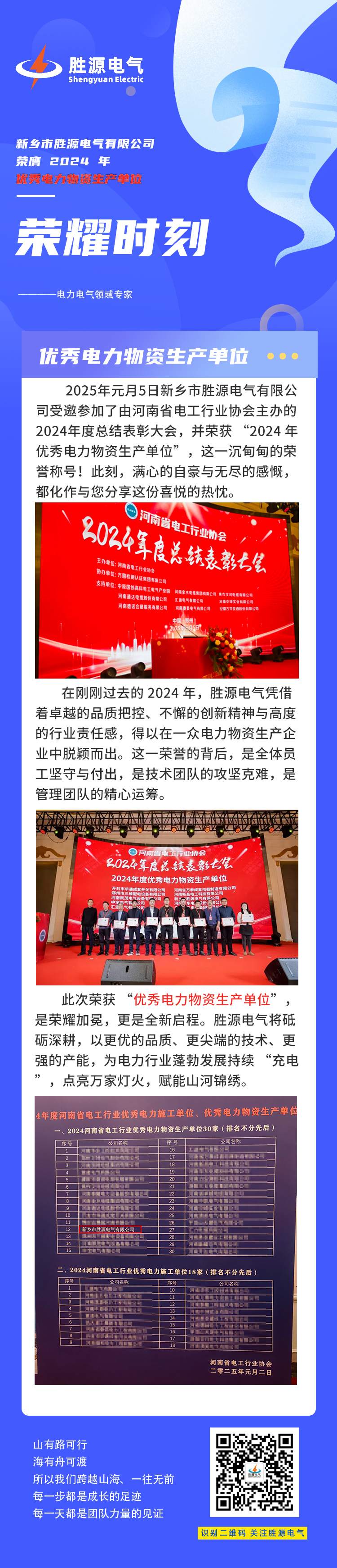 榮耀時刻|新鄉(xiāng)市勝源電氣有限公司榮膺 2024 年優(yōu)秀電力物資生產(chǎn)單位